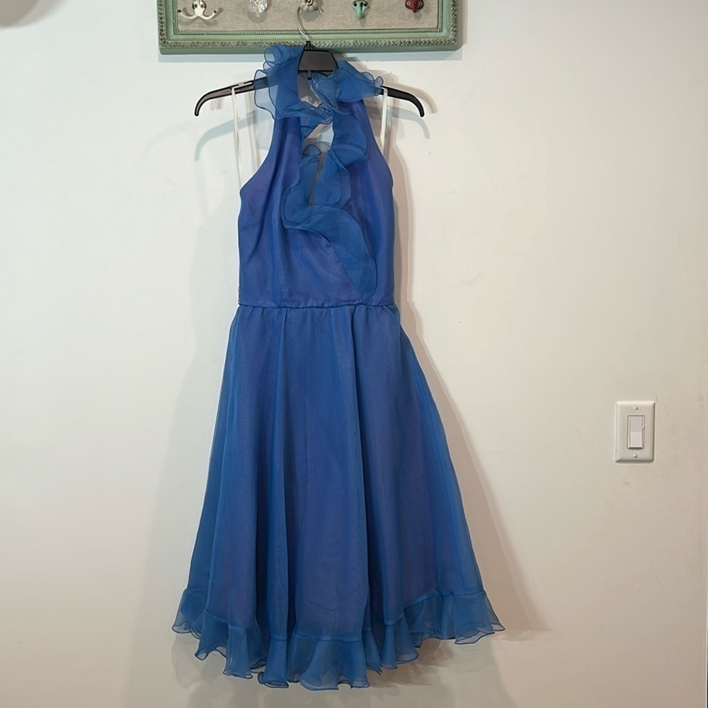 Vintage 60s ruffle faux wrap halter a line midi dress women’s size small / 4